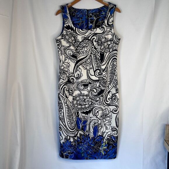 Dana Kay White & Blue Maximal Paisley Print Shift/Sheath Office Dress Size 8 - Picture 10 of 10